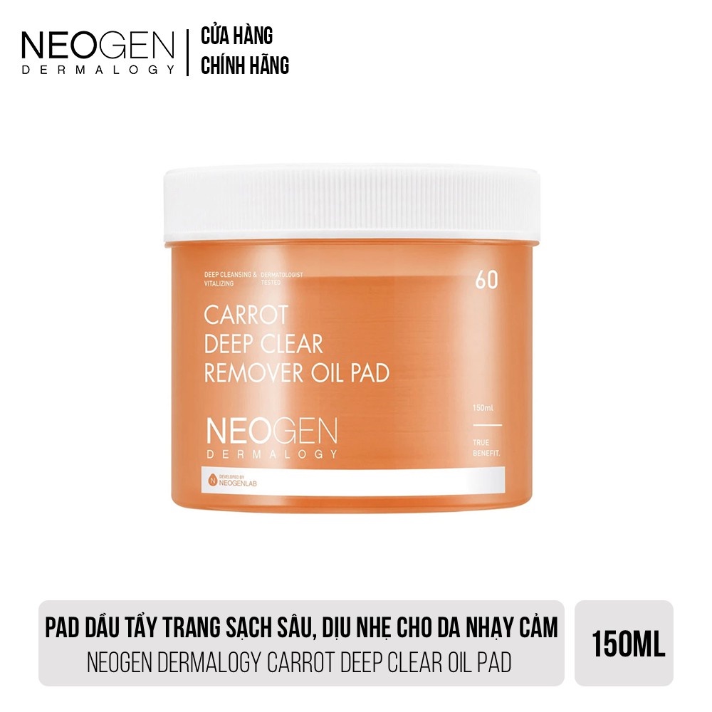 Pad Dầu Tẩy Trang Cà Rốt Sạch Sâu, Dịu Nhẹ Cho Da Nhạy Cảm Neogen Dermalogy Carrot Deep Clear Oil Pad 60 Miếng