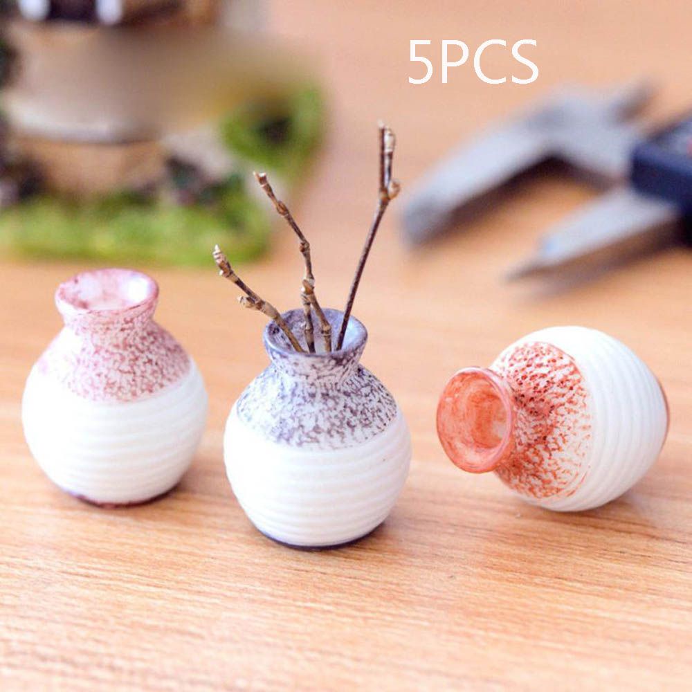 Set 5 Mô Hình Bình Hoa Mini Bằng Nhựa Resin Dùng Trang Trí Tiểu Cảnh Diy