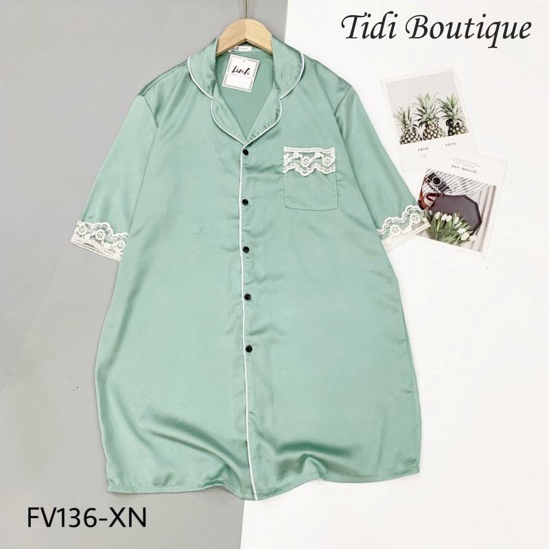 Đầm ngủ lụa Satin cổ pijama dáng suông trơn nhiều màu phối ren chất mát lịm🍀[HÀNG ĐẸP CHUẨN][ẢNH THẬT +VIDEO] | BigBuy360 - bigbuy360.vn