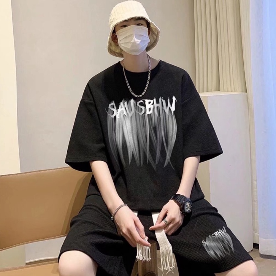 Set Đồ Thể Thao đồ bộ nam In Chữ áo thun nam+quần short Cách Retro Hàn Quốc Dành Cho Nam Giới bộ thể thao nam