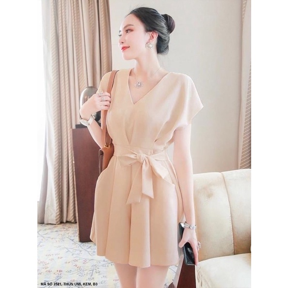 (Có bigsize) Set đồ liền jumpsuit cổ tim thắt eo nơ cho bạn nữ