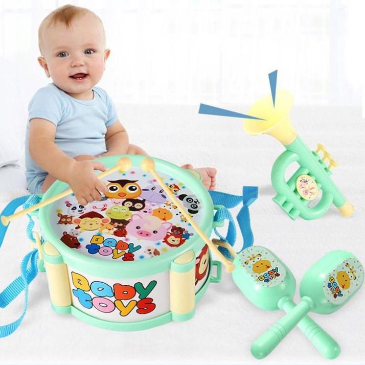 Bộ trống lắc tay, lục lạc, đồ chơi trống kèn chất lượng kích thích sáng tạo