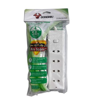 Ổ cắm Gongniu 4 lỗ, 1 công tắc dây 5m GNVN-V1040-50