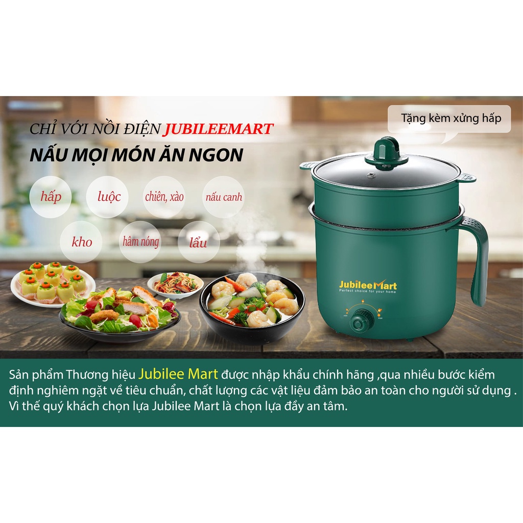 Nồi Lẩu Điện Mini JUBUILEE 1434, Nấu Mì 2 Tầng Kèm Giá Hấp Đa Năng Nướng, Luộc, Chiên Chống Dính Vân Đá Tiện Lợi -BH 12T