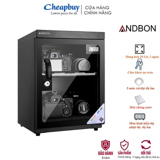 Tủ chống ẩm máy ảnh 30 Lít nhập khẩu 2 ngăn ANDBON AB-30C khóa bảo vệ và lớp chống xước, đồng hồ độ ẩm,bảo hành 5 năm