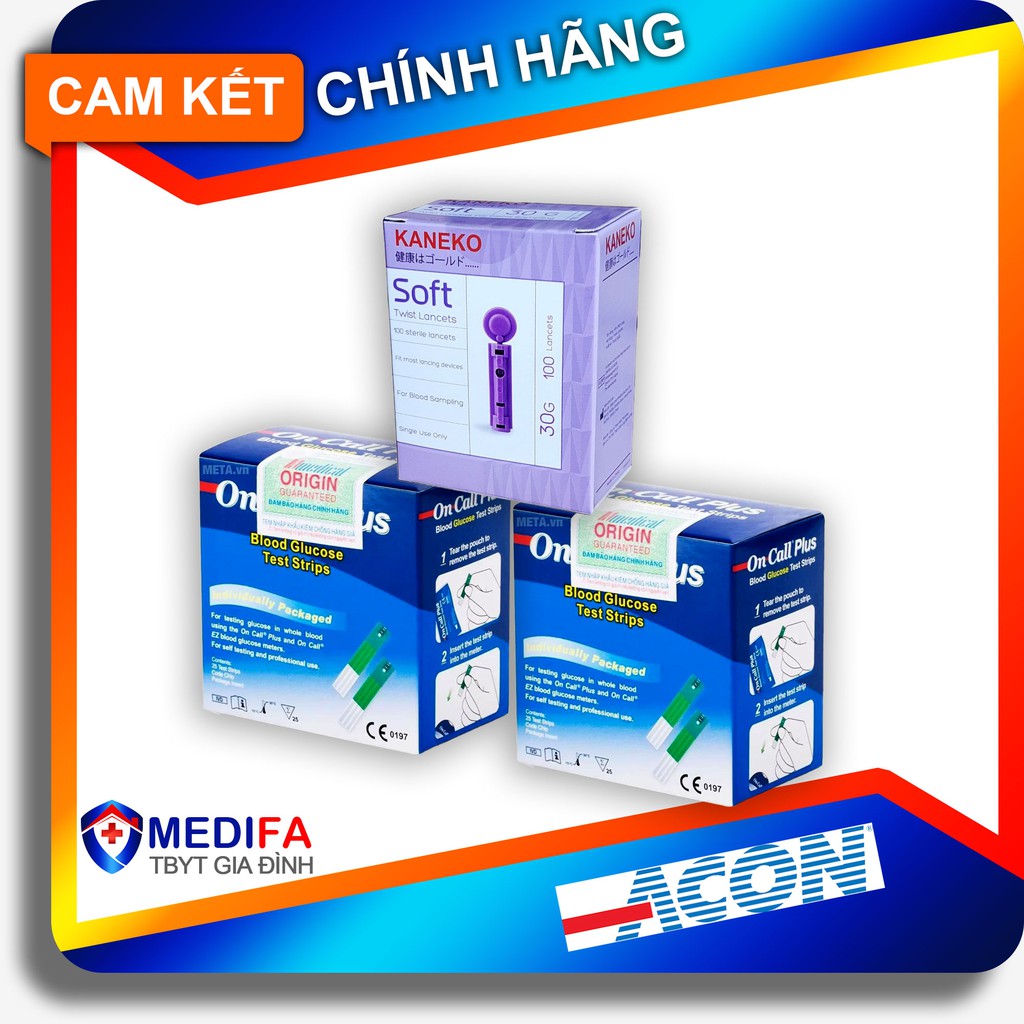 Combo 50 que thử đường huyết On call plus (25 que/lọ) và hộp 50 kim