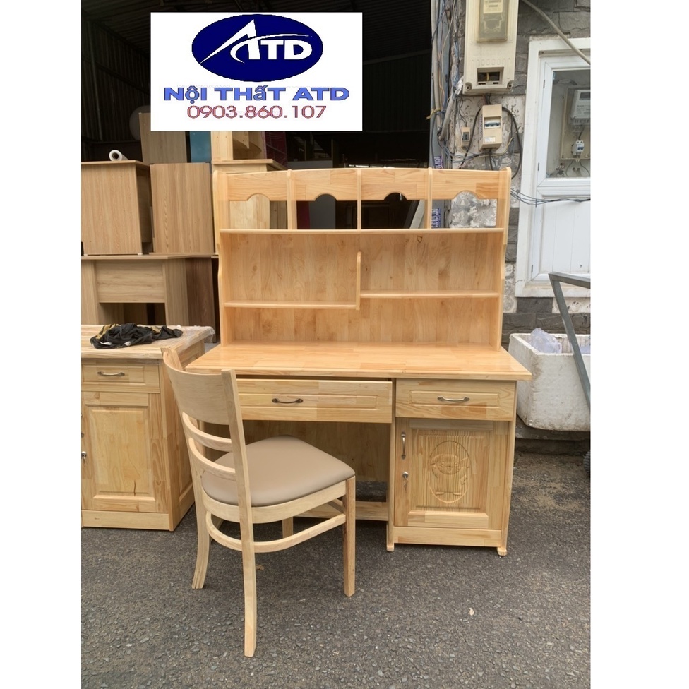 Bàn học sinh gỗ thông tự nhiên đẹp bền có giá sách cho bé giao hàng nhanh hcm