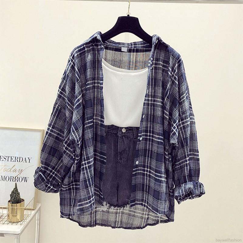 [Baywellfashion]Áo Khoác Nữ Tay Dài Họa Tiết Kẻ Lưới Thời Trang | BigBuy360 - bigbuy360.vn