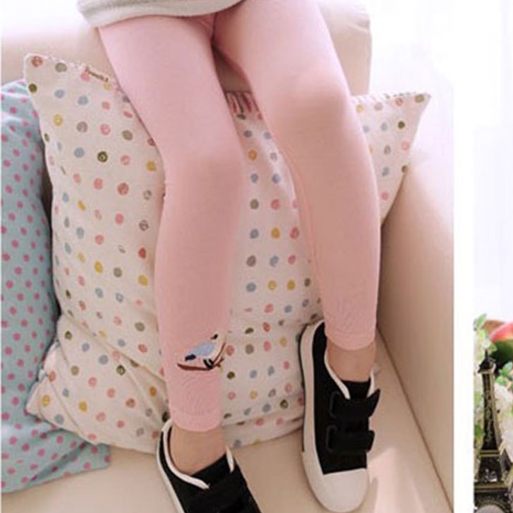 Quần legging Nina Kids màu kẹo thêu hình chú chim cho bé gái 1-6 tuổi