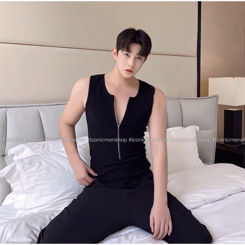 Áo ba lỗ ngực xẻ dây kéo