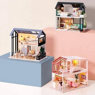 ( SIÊU RẺ) Mô Hình Lắp Ghép Nhà Gỗ Diy :Căn Hộ Bắc Âu QL 001,QL 002, QL 003 - Tặng Keo Rán