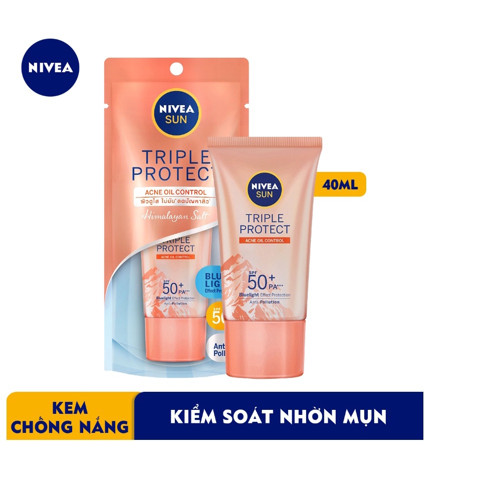 Kem Chống Nắng Dưỡng Sáng Mịn-Kiểm Soát Nhờn Mụn Nivea Sun Triple Protec (40ml)
