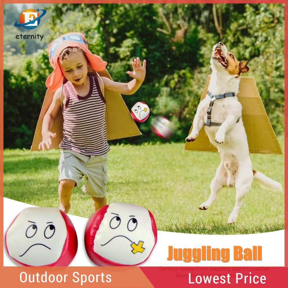 ※Eternity※Durable Cartoon Smile Face Juggling Ball PU Leather Bean Bag Kids Interactive Toys※