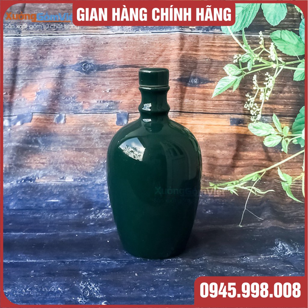 [Bát Tràng giá rẻ] Bình đựng rượu, chiết rượu - cao cấp gốm sứ Bát Tràng dung tích 900ml màu xanh cổ vịt đẹp xuất sắc