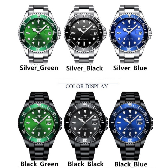 Đồng hồ nam FNGEEN F5 mặt tròn có lịch ngày, dây thép đúc không gỉ