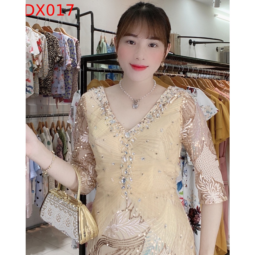 Đầm Nữ Dạ Hội Thiết Kế Đính Đá Cao Cấp - Váy Đầm Trung Niên 2022-DX017