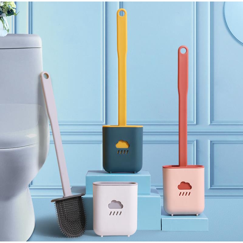 Chổi cọ nhà vệ sinh, toilet bồn cầu bằng SiliCon có giá đựng dán tường tiện lợi