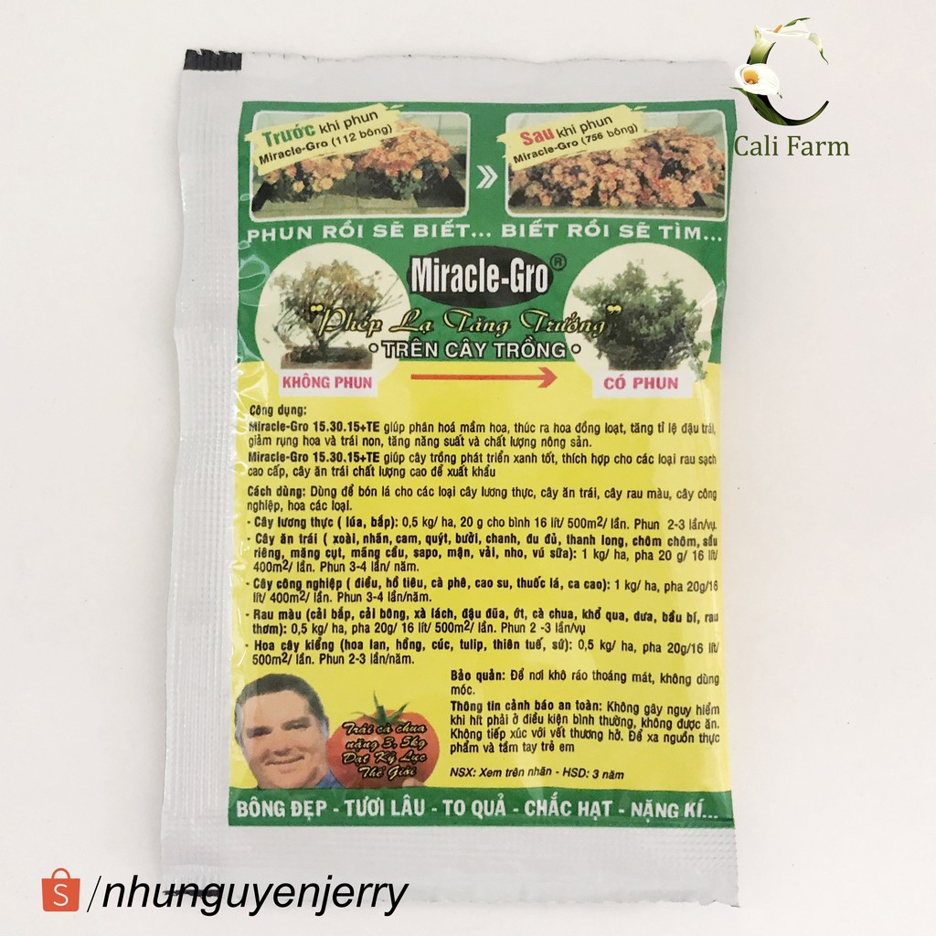 Phân bón lá Miracle Gro 15-30-15 gói 10g dùng cho hoa cảnh, cây kiểng