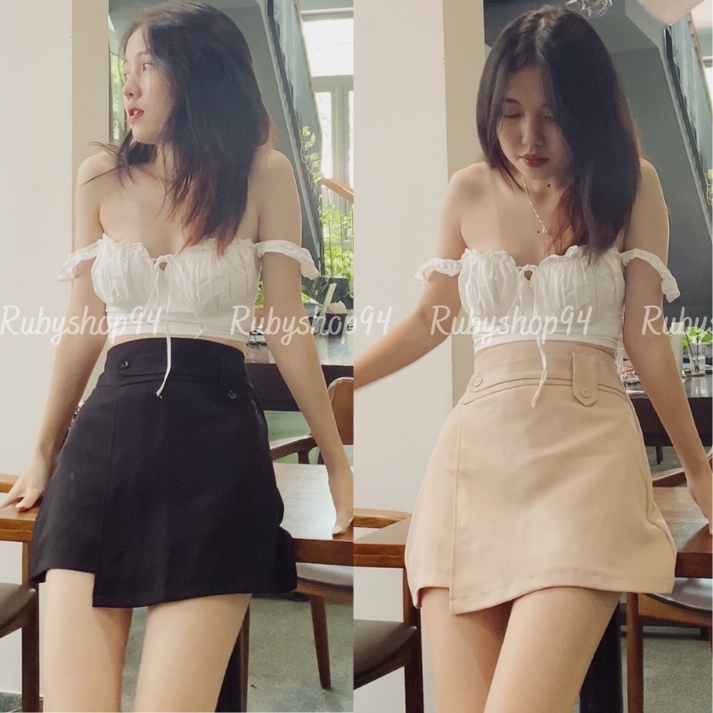 Chân váy ngắn chữ A xẻ tà, Chân váy lưng cao công sở đẹp
