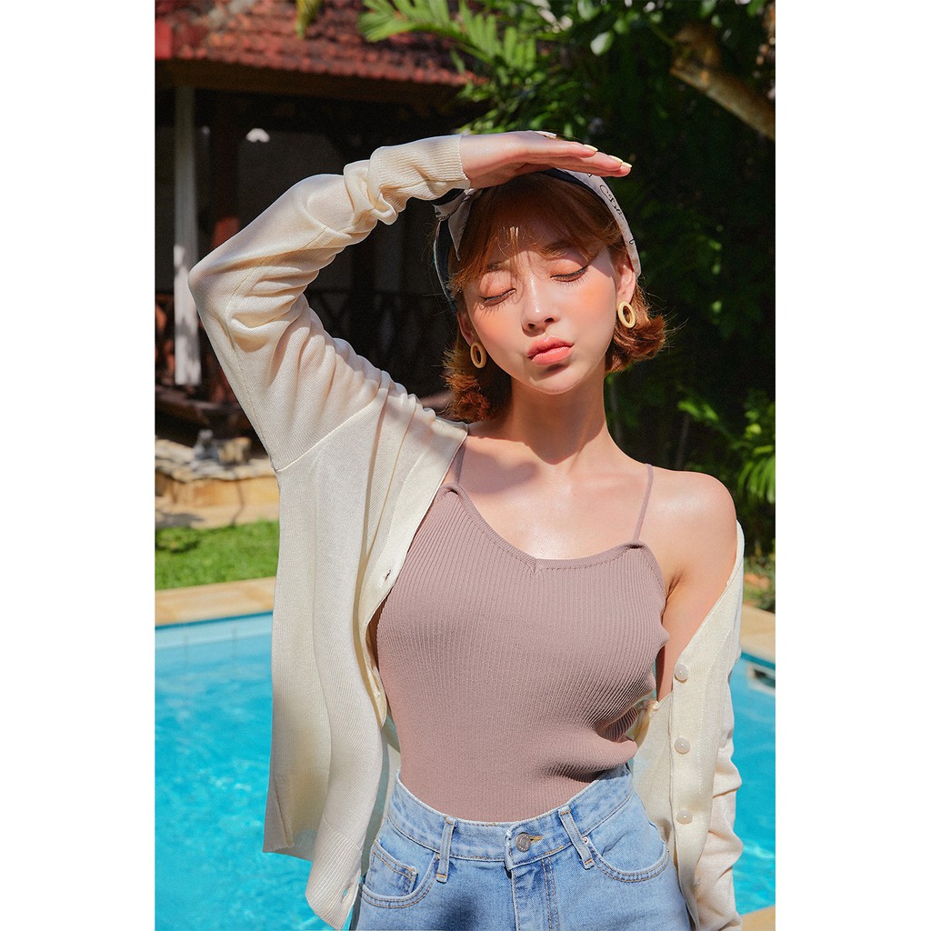 Áo hai dây dệt kim full màu