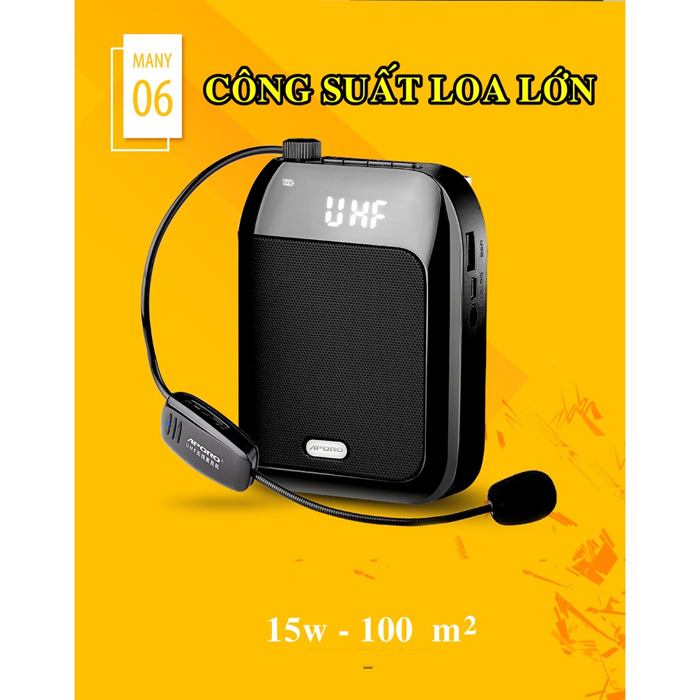 Máy trợ giảng không dây Aporo T9 UHF (quà tặng mic dây)