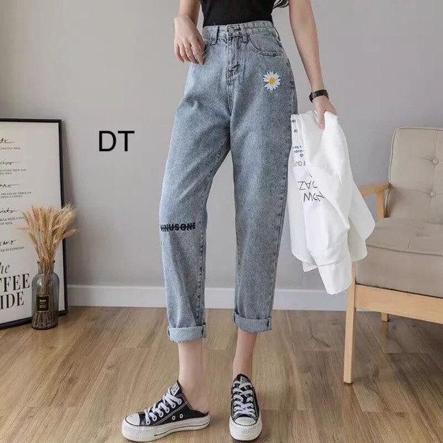 Quần baggy jean thêu hoa cúc, hàng loại 1, hình thật trải sàn