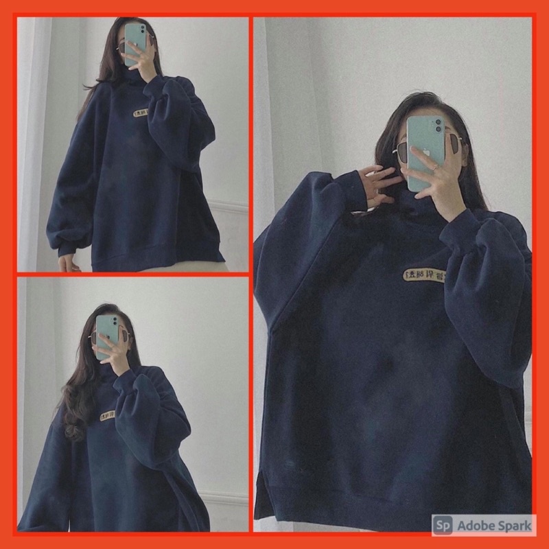 Áo Nỉ Cổ Cao In Chữ Nữ [FREESHIP] 🌸 Sweater form rộng dài tay, hoodie zip màu xanh cá tính Ulzzang 🌸