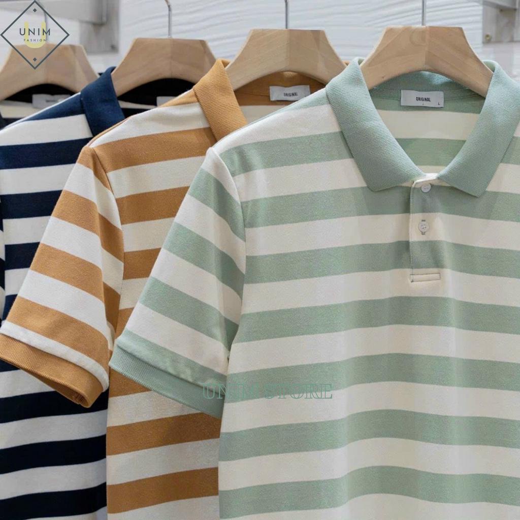 Áo Polo Nam Local Brand Unim Store Vải Cá Sấu CVC Thông Hơi Thoáng Khi Họa Tiết Kẻ Ngang Lạ Mắt - P01
