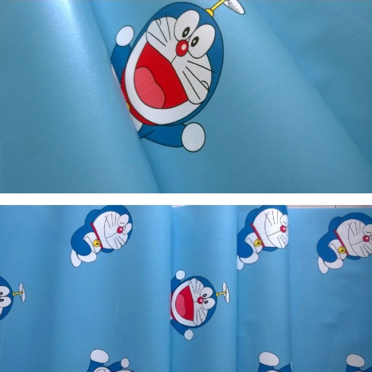 Decal giấy dán tường đô rê mon màu xanh khổ rộng 0.45m