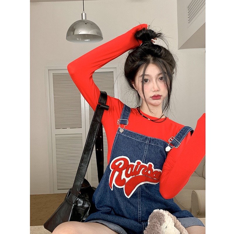 Quần Yếm Jean Ngắn Dáng Suông Rộng Phong Cách Vintage Thời Trang Hàn Quốc Cho Nữ