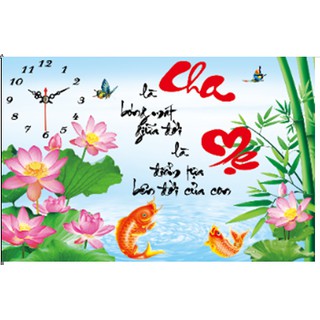 Tranh thêu đồng hồ chữ thập ơn Cha mẹ ( chưa thêu)-X8101