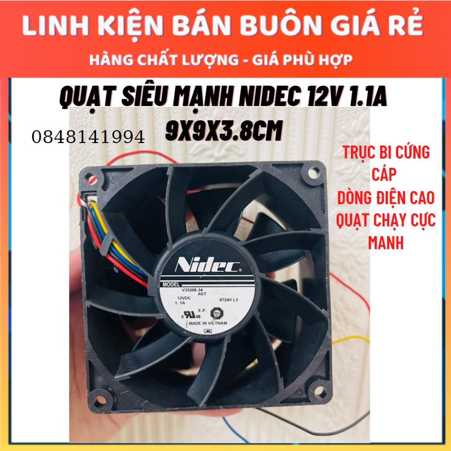 Quạt Tản nhiệt 12V 1.5A- QUạt hút gió siêu mạnh Hãng NIDEC 12V 9x9x3.8CM