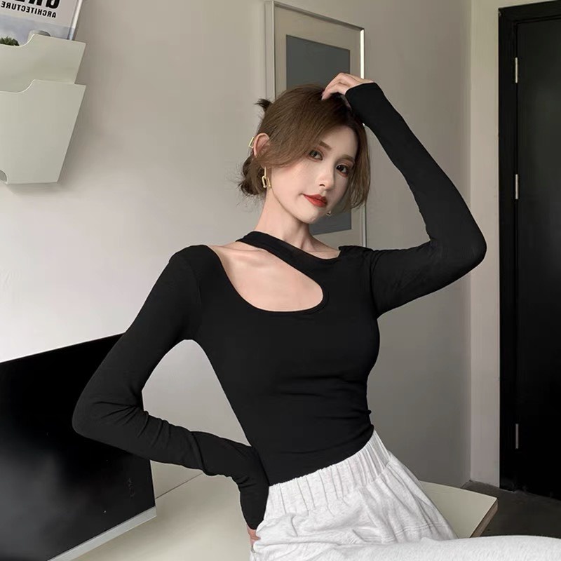 Áo thun gân tay dài 3 màu khoét sang chảnh -Thời Trang VADA AT89 | BigBuy360 - bigbuy360.vn