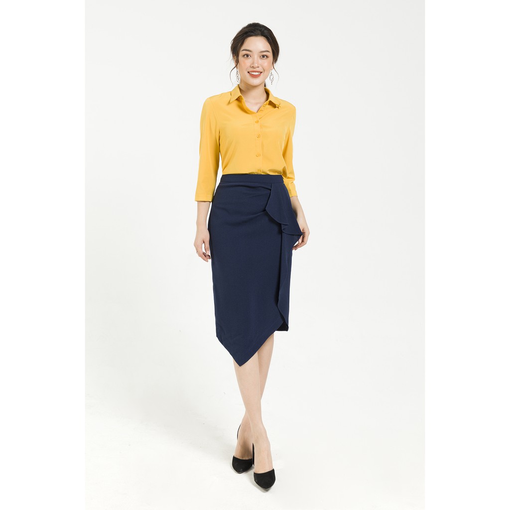 Chân váy ôm xếp ly bèo rủ lệch LAMER L62F19Q010-S3200 (Xanh tím than)