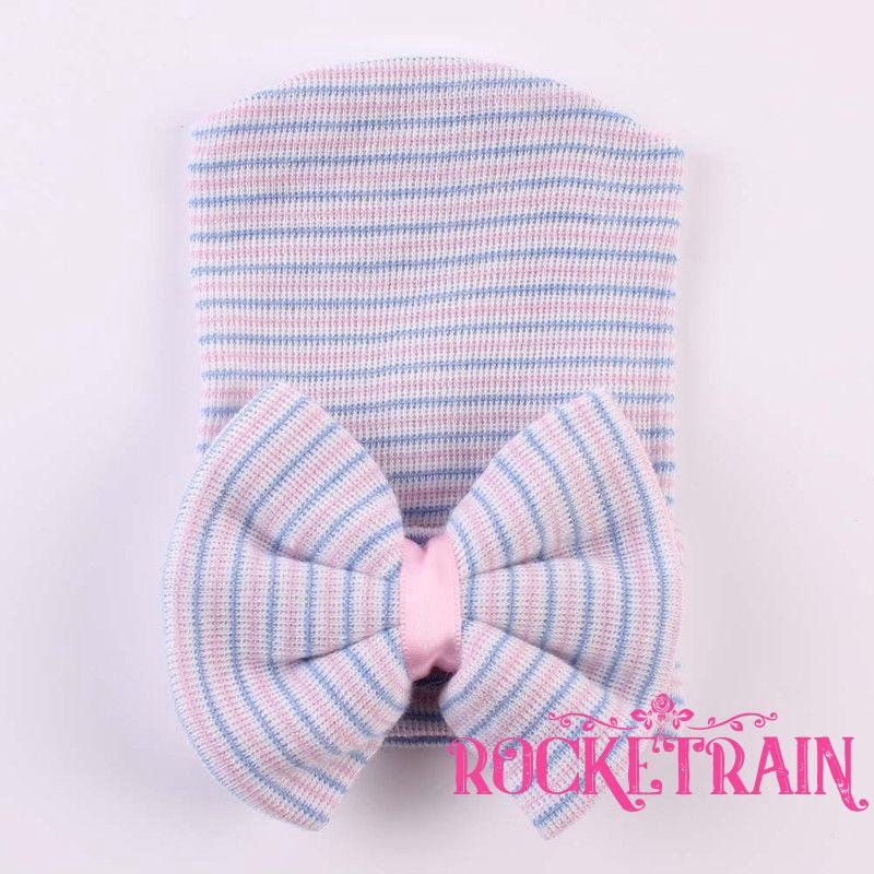 Nón trùm đầu họa tiết sọc thắt nơ cho bé gái