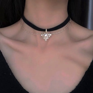 Vòng Cổ choker Vải Nhung Mặt Trái Tim Phong Cách Retro Hàn Quốc