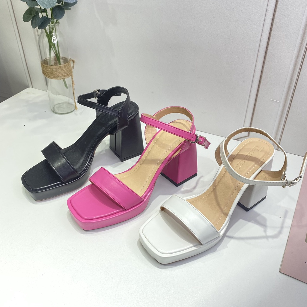 Giày sandal nữ quai ngang đúp trước gót vuông cao 10, dép nữ cao gót cao 2 đầu quai ngang đi chơ, đi tiệc [M63]