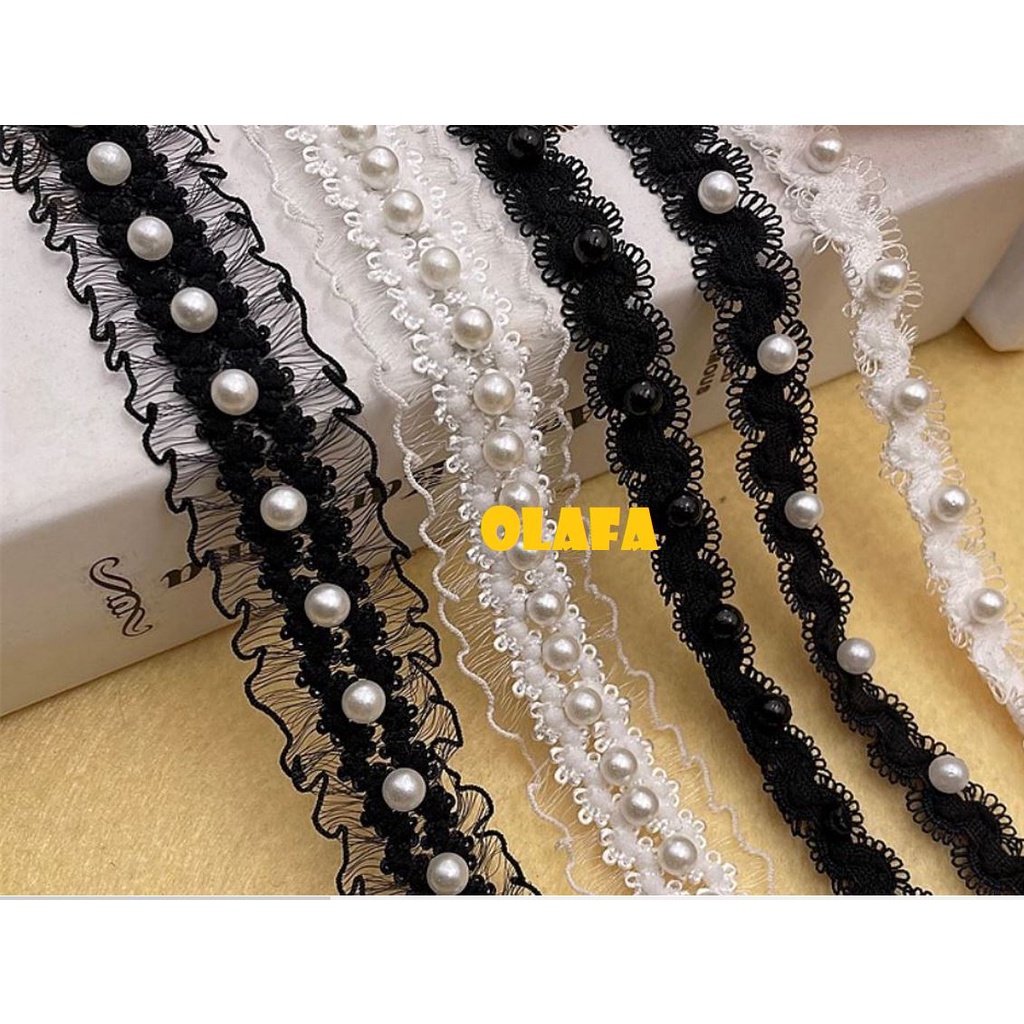 1 MÉT REN VIỀN CÁNH SÓNG ĐÍNH HẠT NHỰA NGỌC TRAI