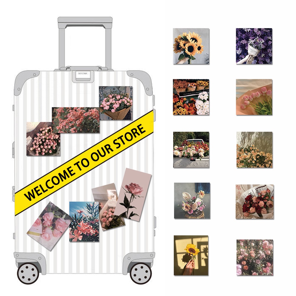 Bộ 52 miếng sticker dán trang trí laptop đàn guitar chống nước họa tiết hoa xinh xắn