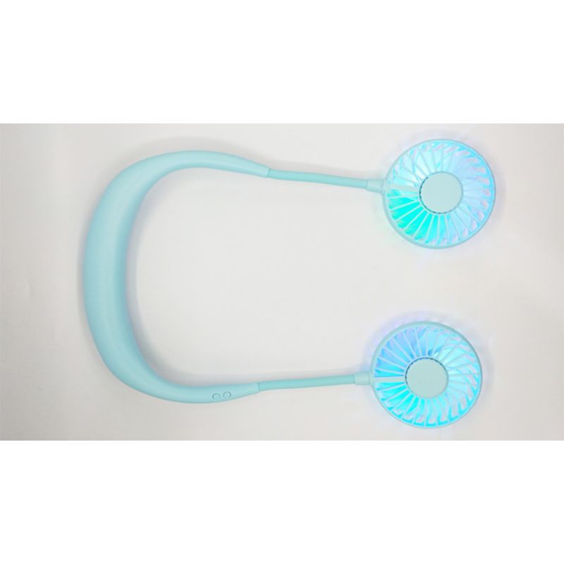 SEL❤2019 New Mini Portable LED Light USB Rechargeable Fan Neck Hanging Style Dual Cooling Lazy Fan