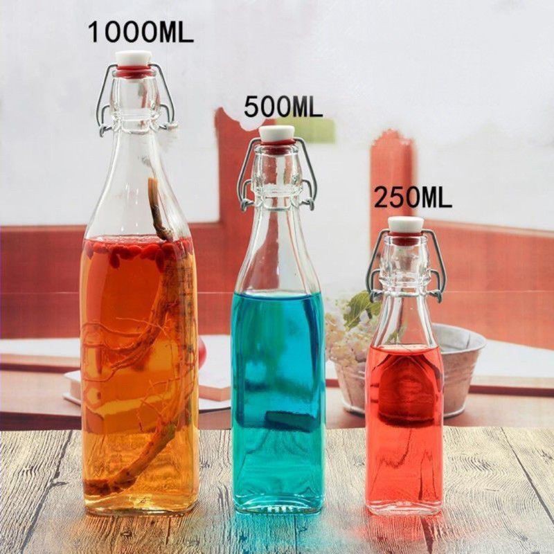 ĐẸP.Chai thuỷ tinh vuông nắp gài quai kim loại 250ml/500ml/1000ml | BigBuy360 - bigbuy360.vn