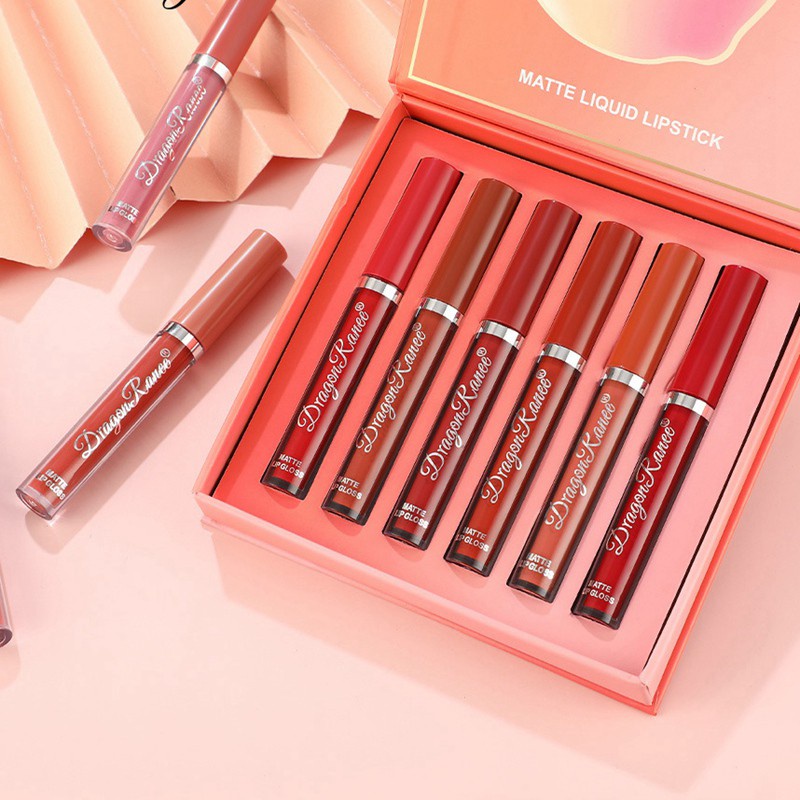 Dragon Ranee Liquid Lipgloss Sets Matte Lipstick Kit y Winter Lip Glaze Non-Stick Cup Lips Makeup Chinese Style Cosmetics -A