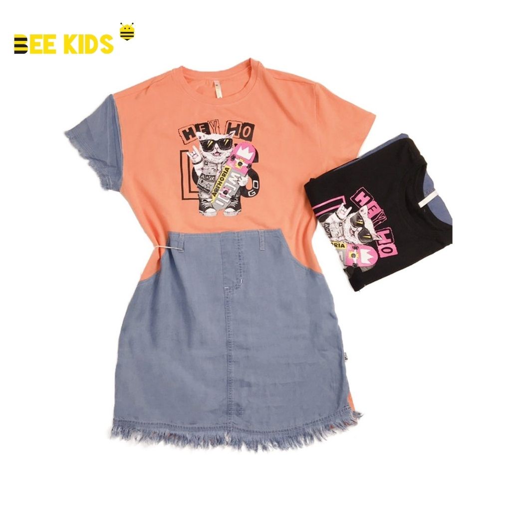 Váy Bé Gái Dáng Suông Bee Kids Phối Màu, In Hình Trước Ngực (7 - 12 Tuổi) 7DT01302CT