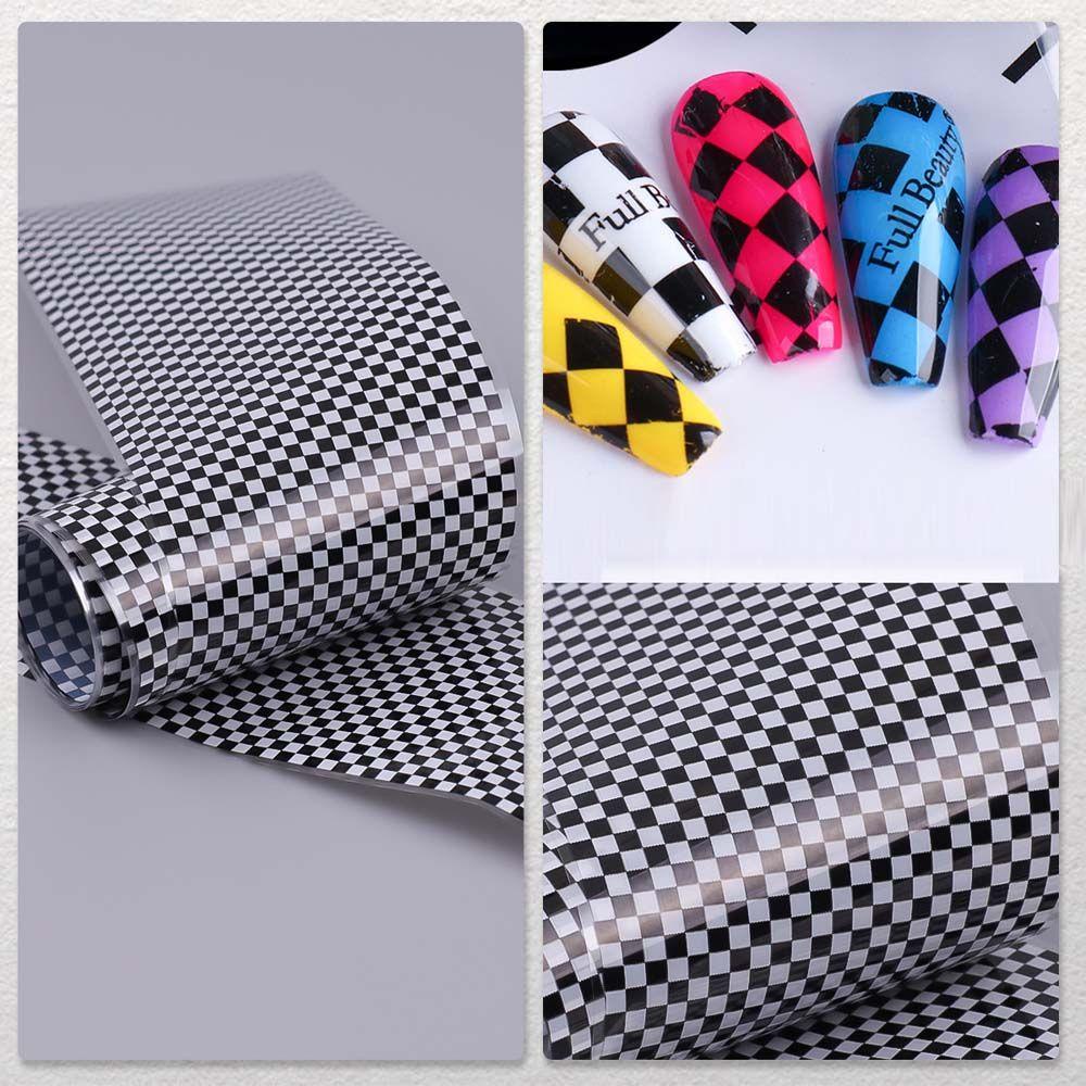 Miếng Dán Trang Trí Móng Tay Họa Tiết Kẻ Ô Lưới Màu Đen Thời Trang