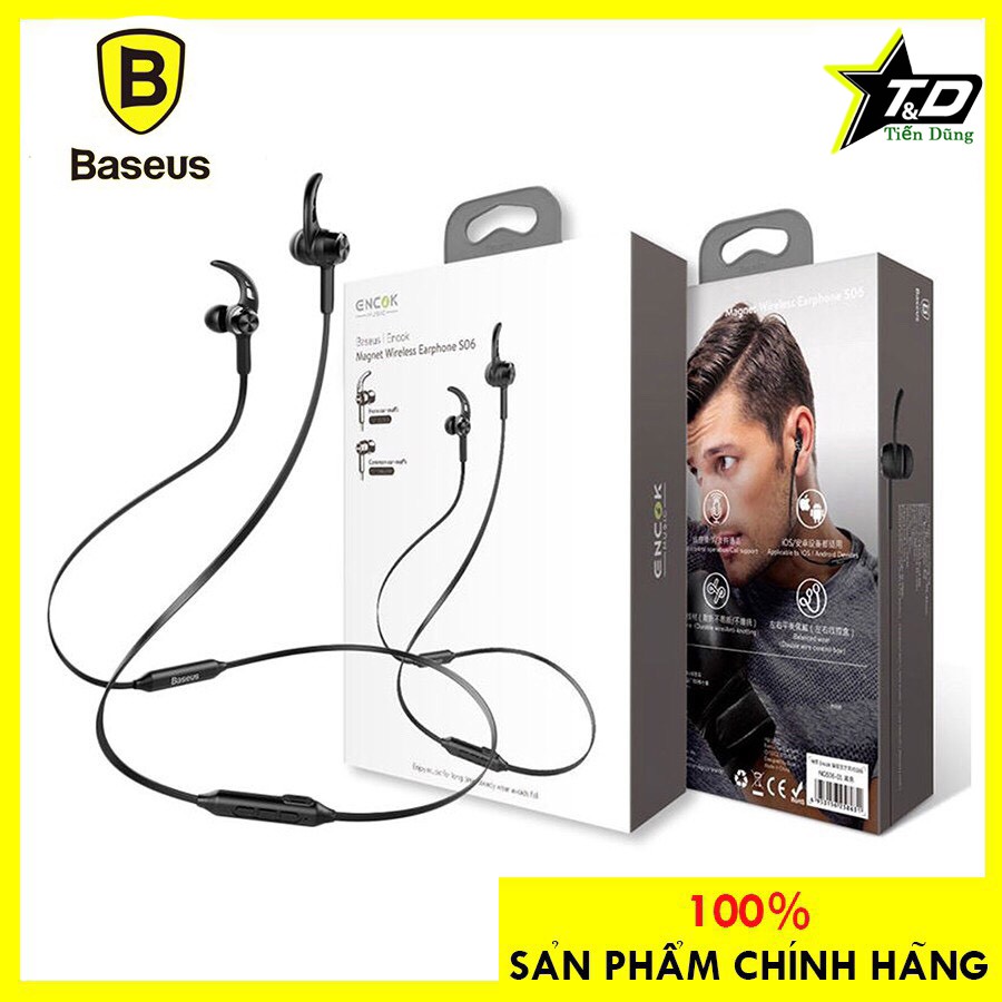 Tai nghe thể thao Baseus S06 kiểu quàng cổ - Tai nghe không dây Baseus Encok S06 có mic và tăng giảm âm lượng