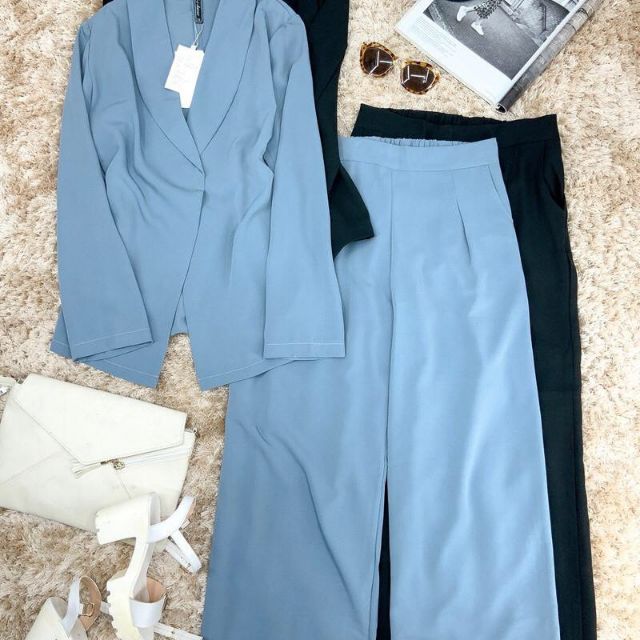 Set áo khoác vest cổ bẻ +quần ống suôn dài