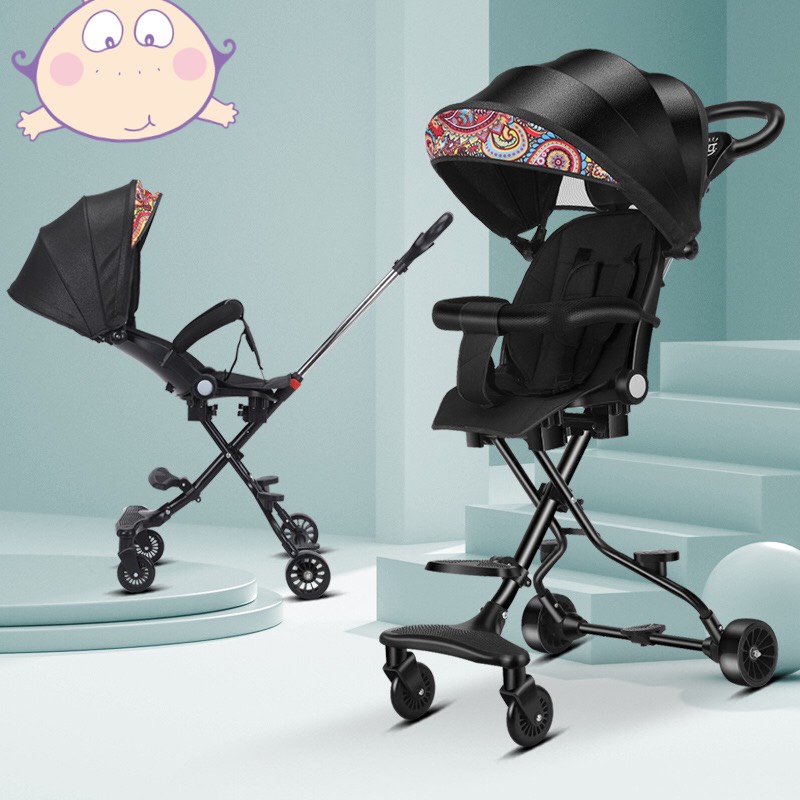 Xe đẩy đảo chiều ngả lưng gấp gọn có thể mang đi + đệm + mái che