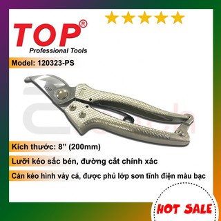Kéo cắt cành 8 mỏ cong, cán vảy cá màu bạc top - 120323-ps