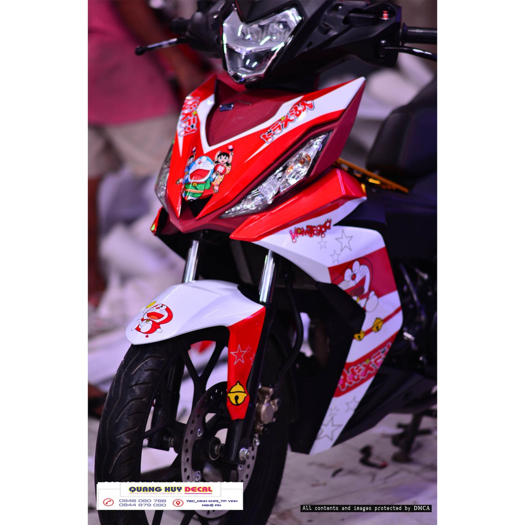 Tem trùm winner 150 đỏ trắng doremon, độ team decal xe dán phủ dàn áo đẹp