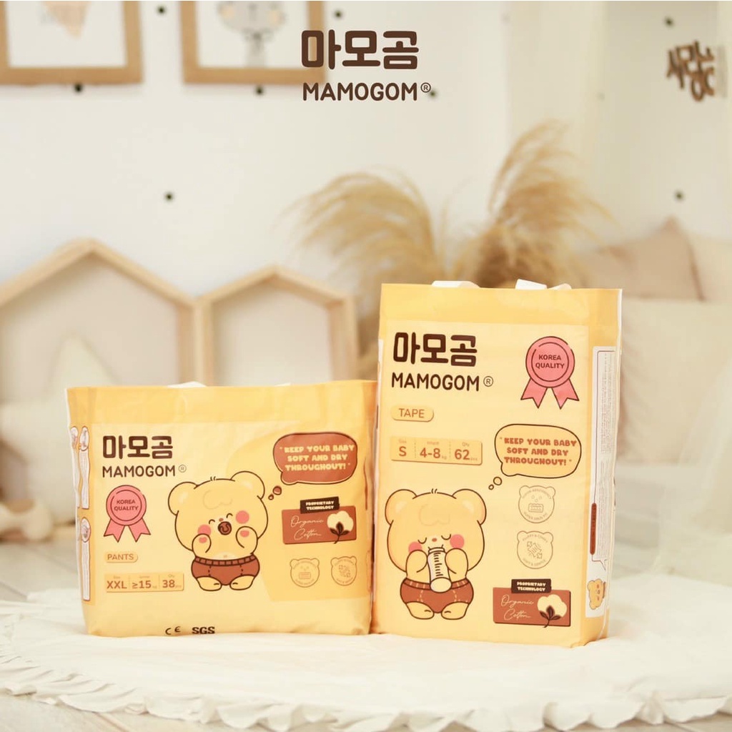 Bỉm hữu cơ Mamogom nội địa Hàn Quốc đủ size dán/quần S62/M52/M48/L44/XL40/XXL38 | Minizon Kids